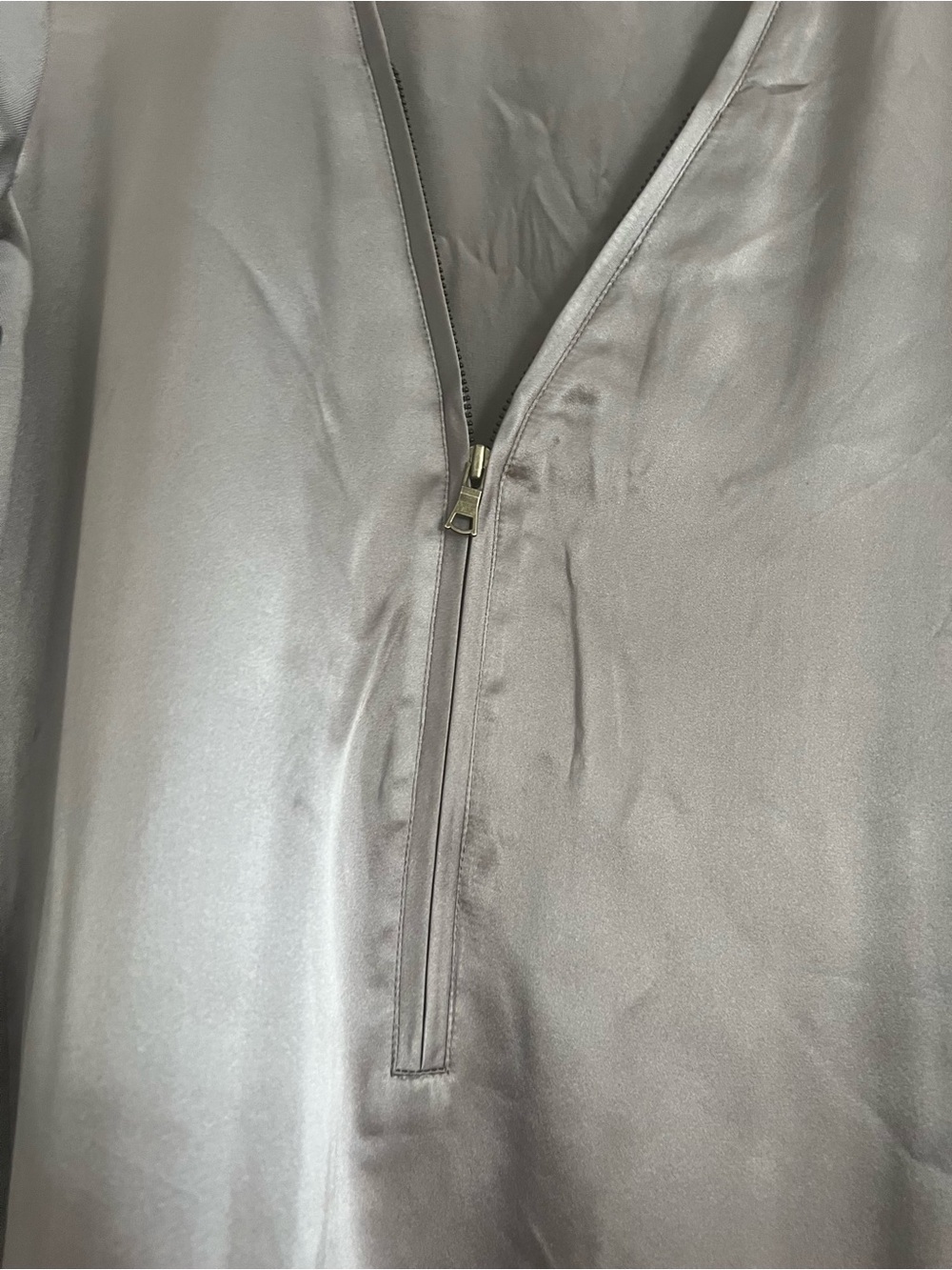 GO BY GO SILK Satin Bomber Jacket in Taupe Gray